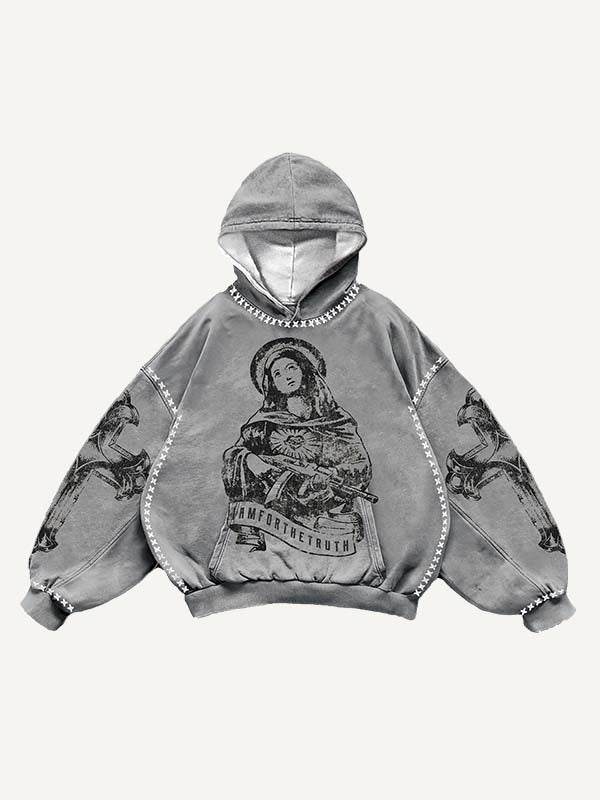 Figure&Cross&Letter&Graphic Print Slant Pockets Hoodie