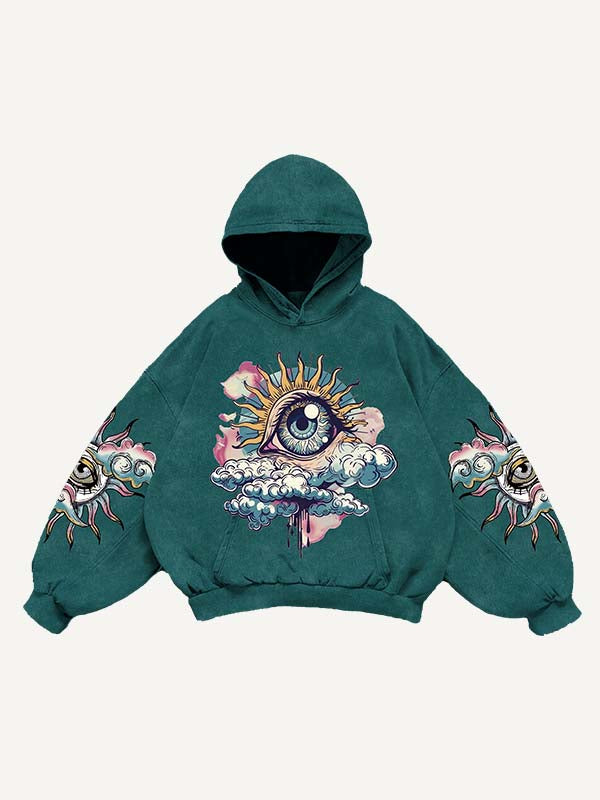 Eye&Cloud&Moon&Graphic Print Slant Pockets Hoodie