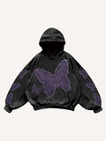 Butterfly Faux Decal Print Slant Pockets Hoodie