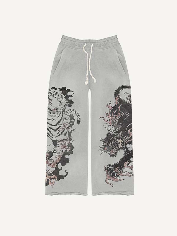 Black Panther&Tiger&Graphic Print Elastic Waist Pants