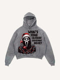 Distressed Washed Christmas Horror Print Slant Pockets Hoodie