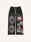 Figure&Eye&Letter Faux Decal Print Elastic Waist Pants
