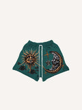 Evil Moon&Sun&Cloud&Star Print Drawstring Waist Shorts