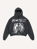 Distressed Washed Heartless Skeleton&Letter Print Slant Pockets Hoodie