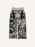 Figure&Eye&Skeleton&Graphic Print Elastic Waist Pants