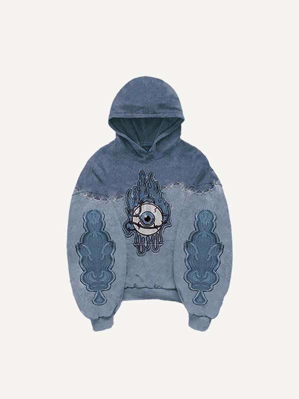 Colorblock Eye Faux Decal Print Slant Pockets Hoodie