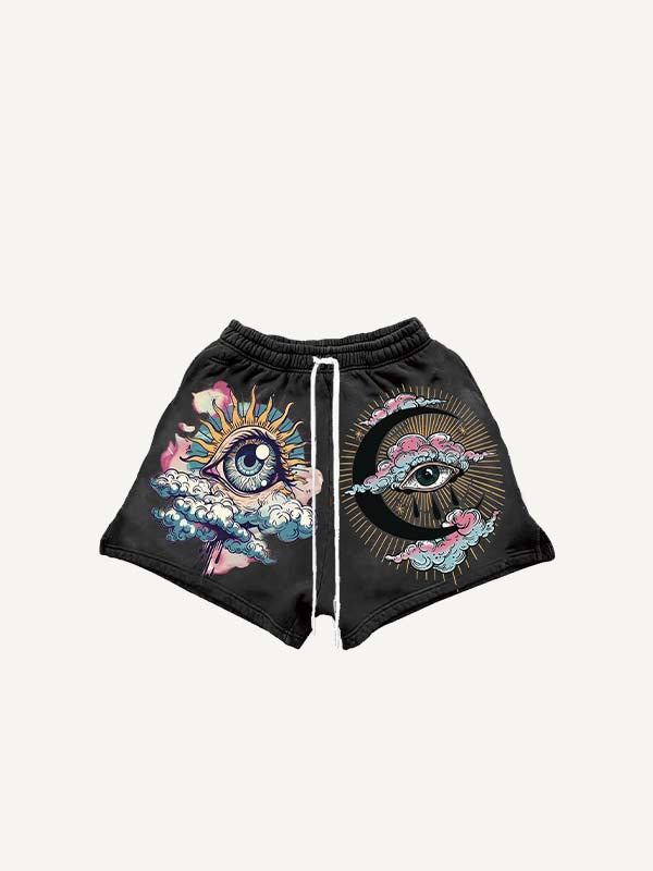 Eye&Cloud&Moon&Graphic Print Drawstring Waist Shorts