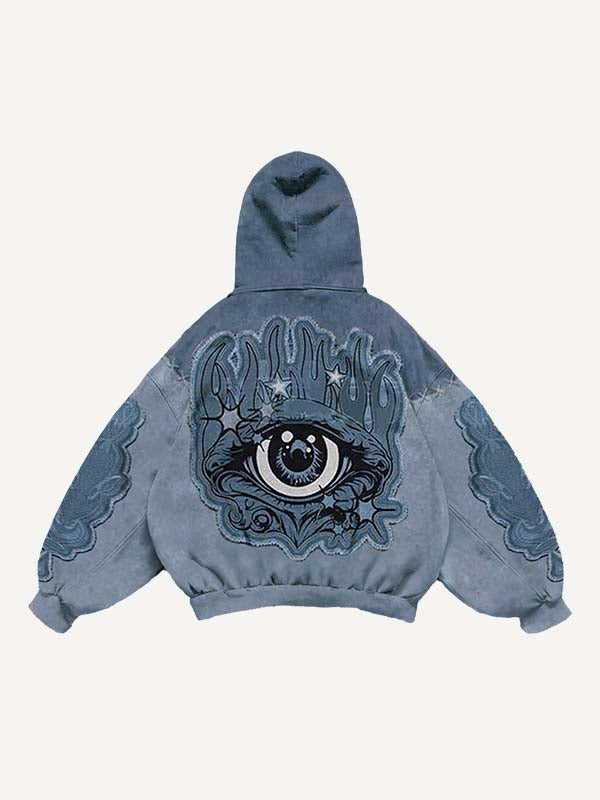 Colorblock Eye Faux Decal Print Slant Pockets Hoodie