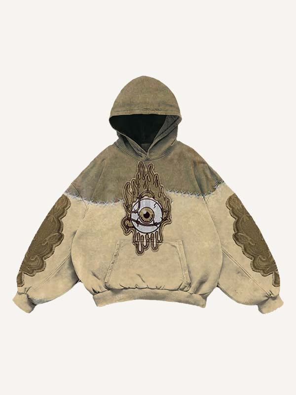 Colorblock Eye Faux Decal Print Slant Pockets Hoodie