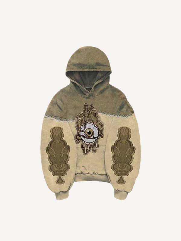 Colorblock Eye Faux Decal Print Slant Pockets Hoodie