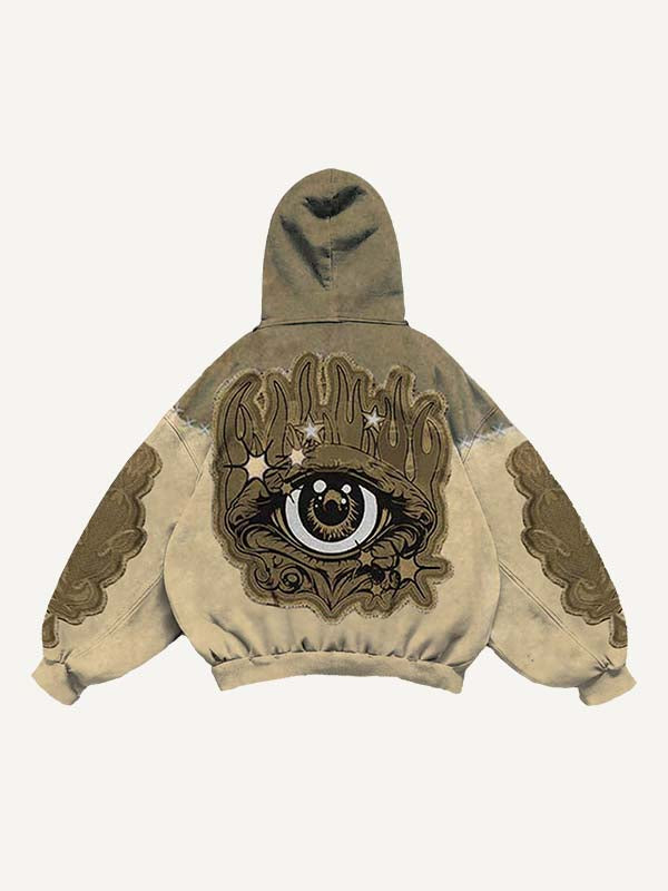 Colorblock Eye Faux Decal Print Slant Pockets Hoodie