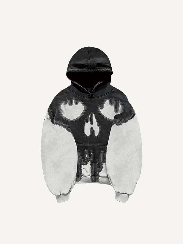 Colorblock Skull Print Slant Pockets Hoodie