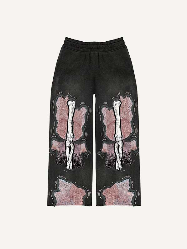 Colorblock Skeleton Faux Decal Print Elastic Waist Pants
