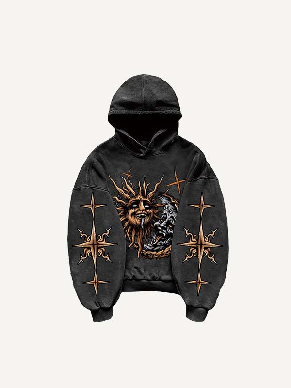 Evil Sun&Moon&Graphic Print Slant Pockets Hoodie