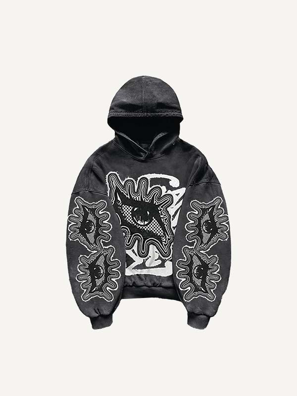 Eye&Letter Faux Decal Print Slant Pockets Hoodie