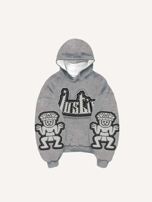 Figure&Letter Faux Decal Print Slant Pockets Hoodie