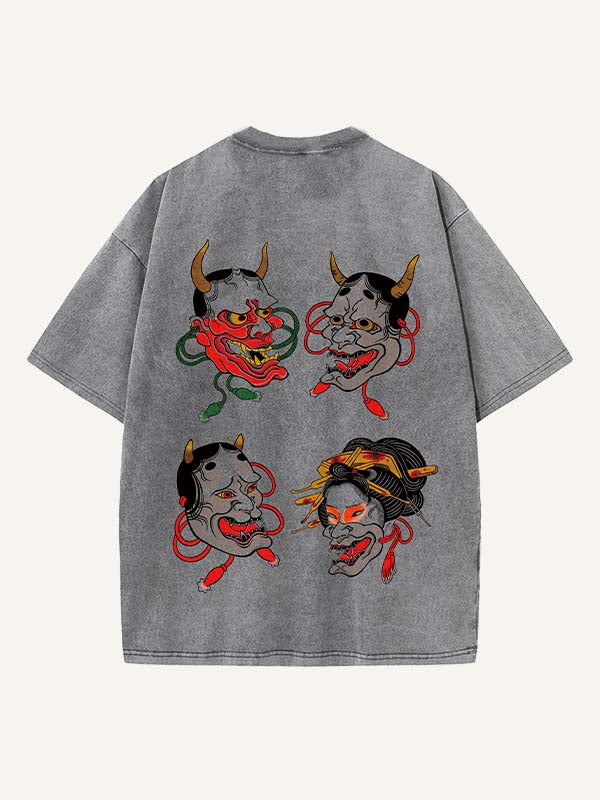 Distressed Washed Figure&Graphic Print Round Neck T-shirt