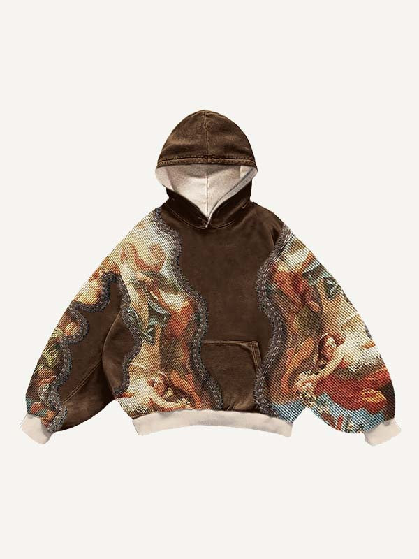 Colorblock Fiugre Faux Decal Print Slant Pockets Hoodie