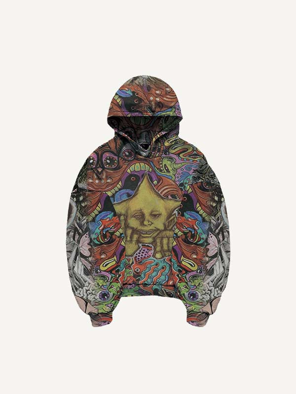 Evil Abstract Graphic&Gesture Print Slant Pockets Hoodie