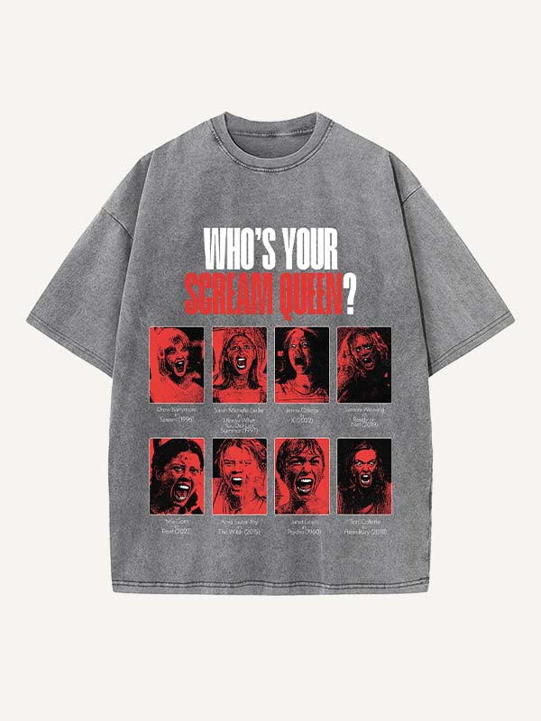 Distressed Washed Halloween Horror Print Round Neck T-shirt