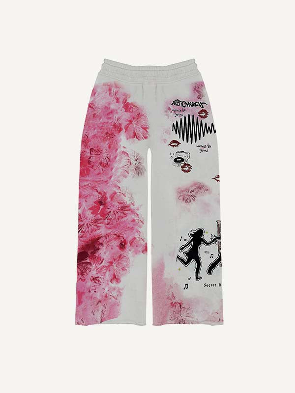 Colorblock Figure&Floral&Lips&Graphic Print Elastic Waist Pants