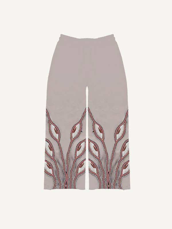 Eye&Tongue&Graphic Faux Decal Print Elastic Waist Pants