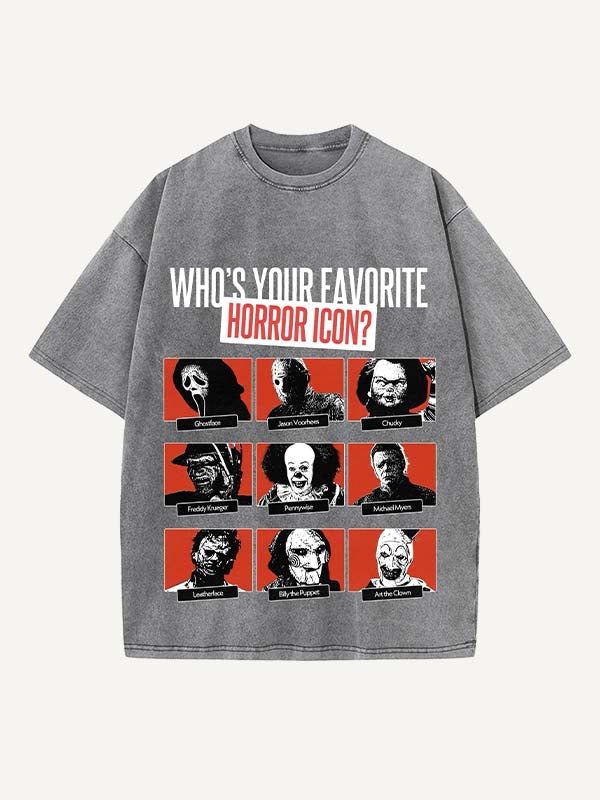 Distressed Washed Halloween Horror Print Round Neck T-shirt