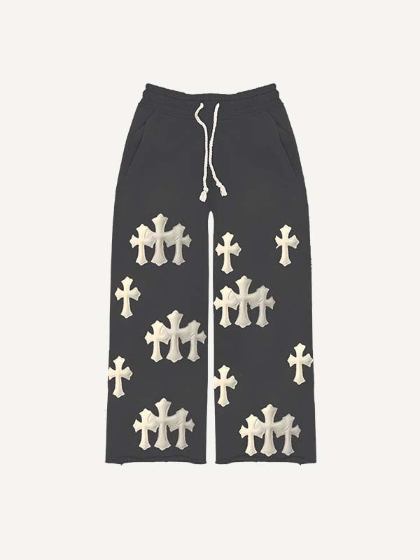 Cross Print Elastic Waist Pants