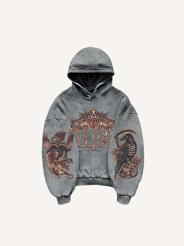 Demon&Animal&Letter Print Slant Pockets Hoodie