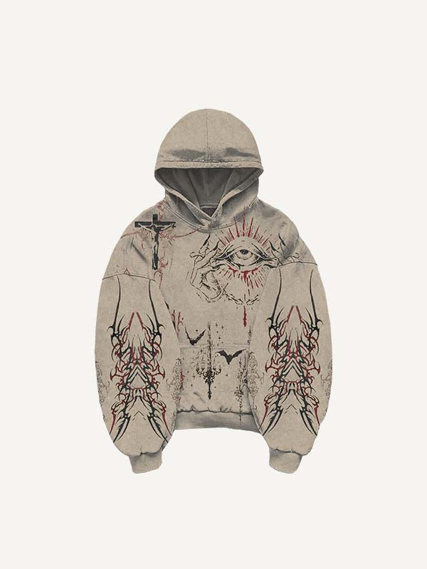 Figure&Eye&Graphic Print Slant Pockets Hoodie