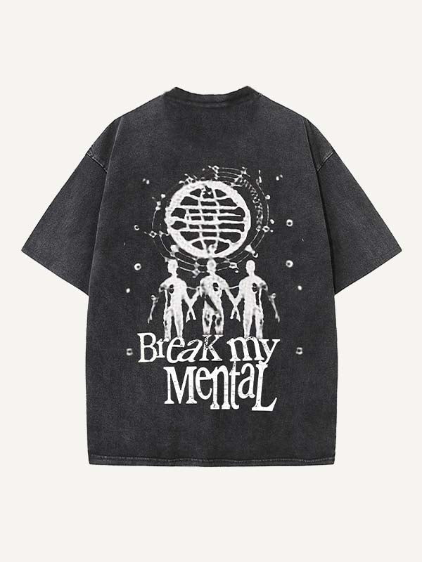 Distressed Washed Smiley Face&Graphic&Letter Print Round Neck T-shirt