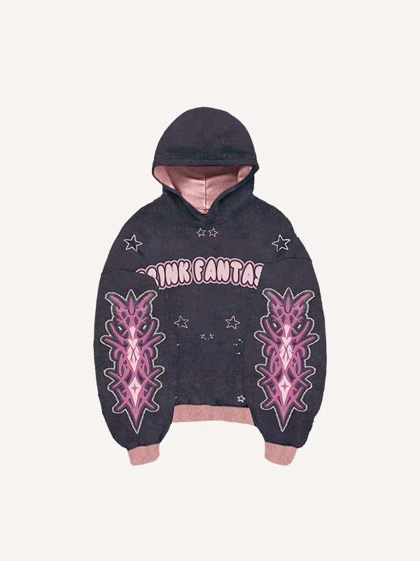 Colorblock Heart&Star Skeleton Team Graphic Faux Decal Print Slant Pockets Hoodie