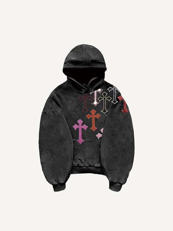 Cross Print Slant Pockets Hoodie