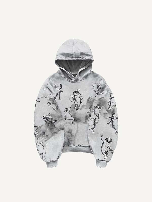 Angel&Letter Print Slant Pockets Hoodie