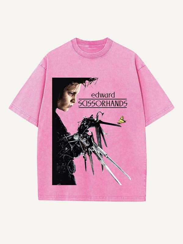 Distressed Washed Figure&Letter Print Round Neck T-shirt