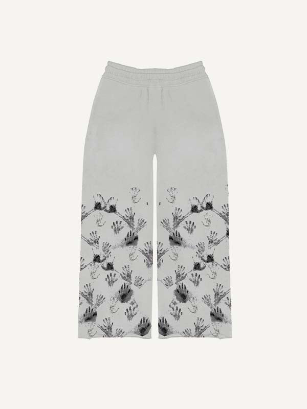 Eye&Palm&Tears Print Elastic Waist Pants