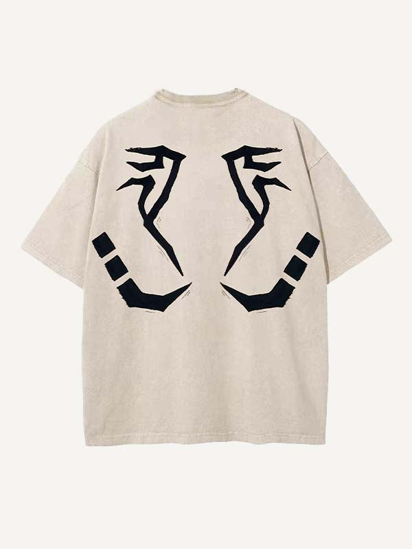 Distressed Washed Tongue&Graphic Faux Decal Print Round Neck T-shirt