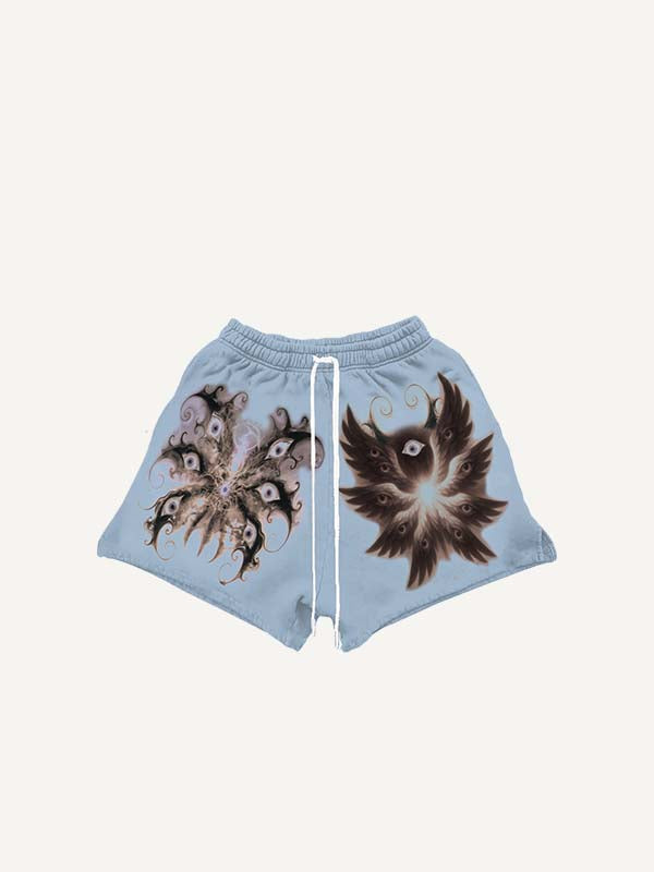Eye&Wing&Graphic Print Drawstring Waist Shorts