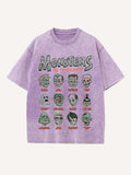 Distressed Washed Halloween Horror Print Round Neck T-shirt