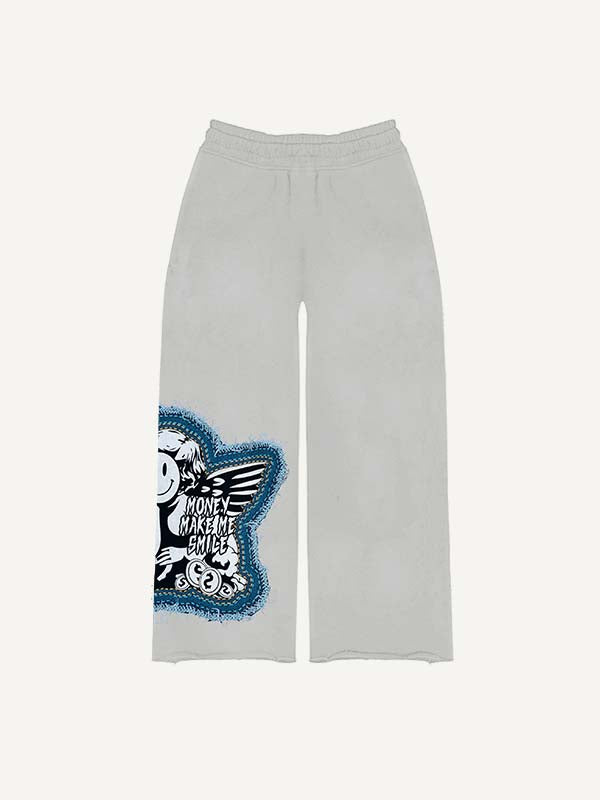 Angel&Money&Graphic&Letter Faux Decal Print Elastic Waist Pants