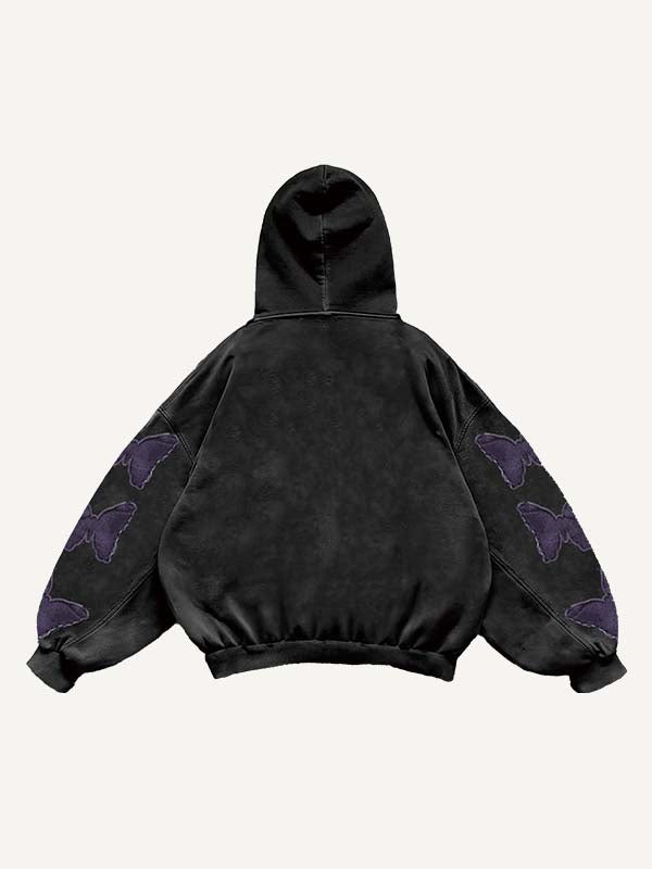 Butterfly Faux Decal Print Slant Pockets Hoodie