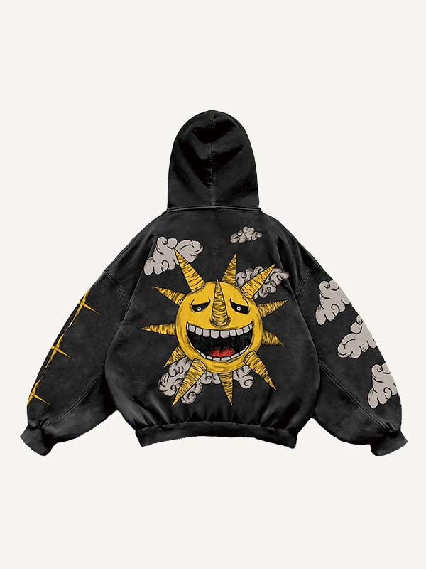 Evil Moon&Sun&Star&Cloud Print Slant Pockets Hoodie