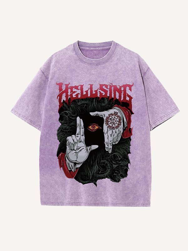 Distressed Washed Eye&Palm&Letter&Graphic Print Round Neck T-shirt