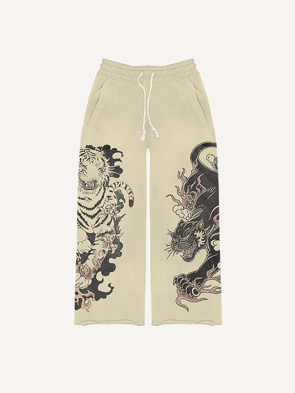 Black Panther&Tiger&Graphic Print Elastic Waist Pants