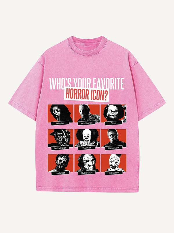 Distressed Washed Halloween Horror Print Round Neck T-shirt