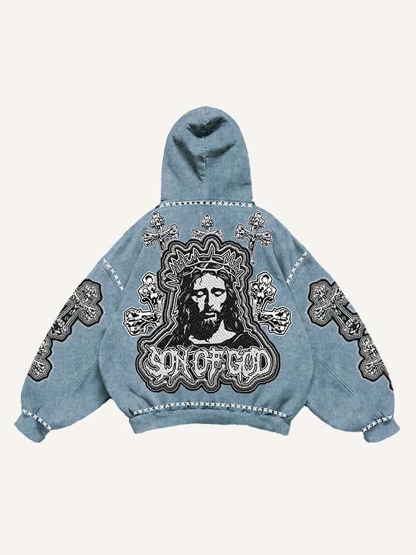 Cross&Letter&Jesus Faux Decal Print Slant Pockets Hoodie