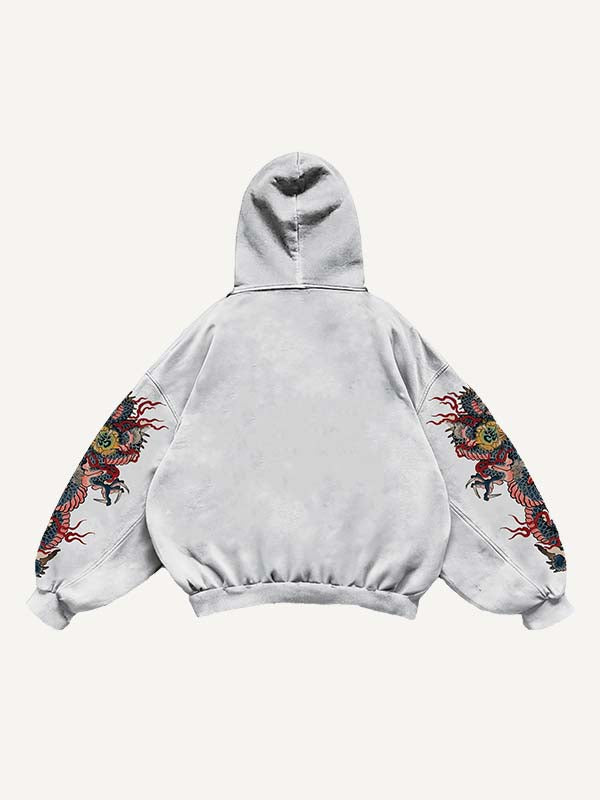 Dragon&Letter Print Slant Pockets Hoodie