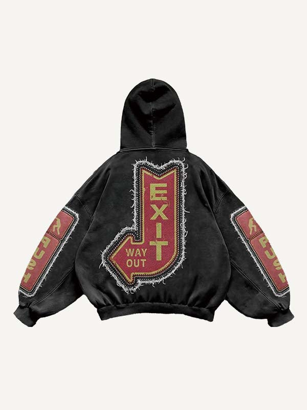 Brain&Letter Graphic Faux Decal Print Slant Pockets Hoodie