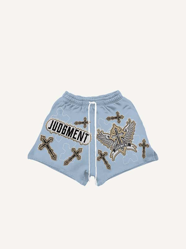 Cross&Wing Faux Decal Print Drawstring Waist Shorts