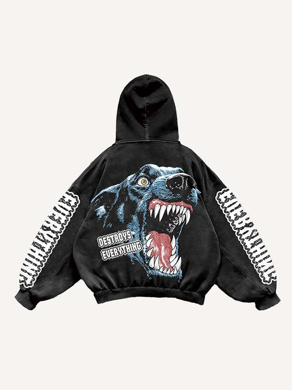 Animal&Letter Print Slant Pockets Hoodie